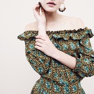 J Crew Off The Shoulder Top in Rati Elephant Print